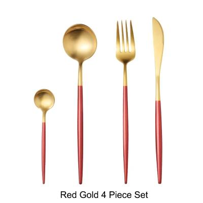 Luxury Stainless Steel 18/10 Red Gold Finish Cutlery Set 4pce