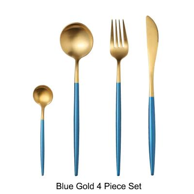 Luxury Stainless Steel 18/10 Blue Gold Finish Cutlery Set 4pce