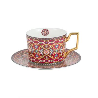 Luxury European Ceramic Coffee Cup &amp;amp;amp; Saucer Set 2pc Maroon